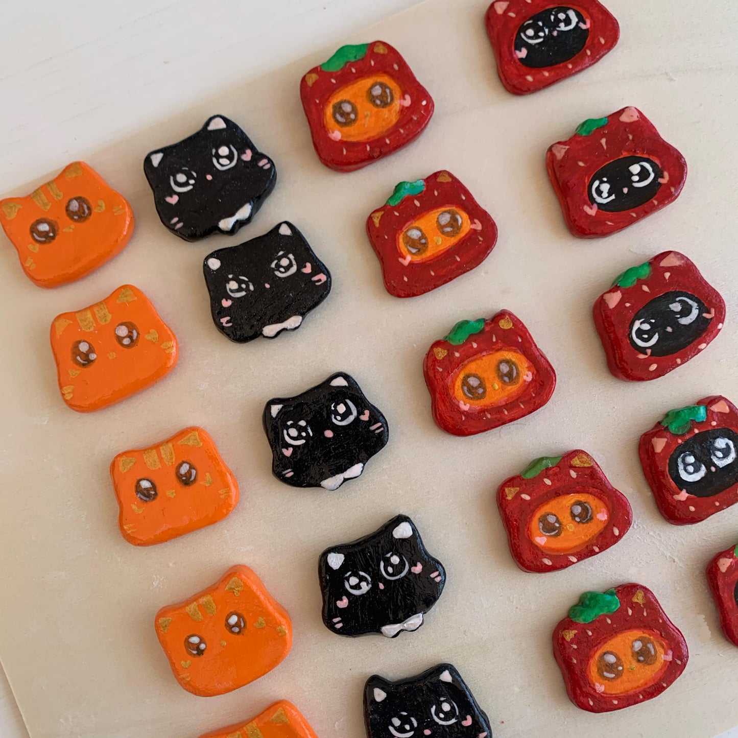 Black & Orange Cat Matching Clay Pins