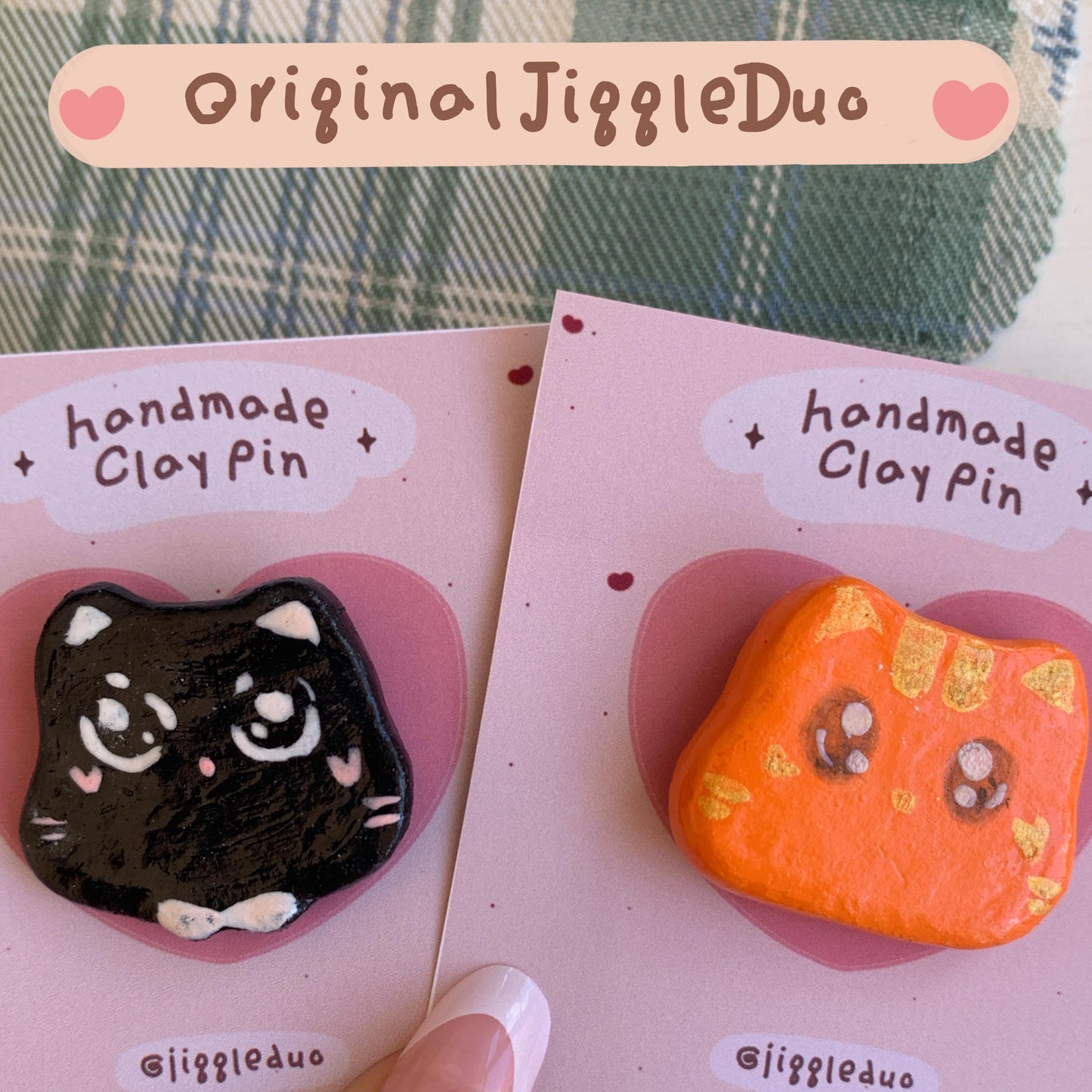 Black & Orange Cat Matching Clay Pins