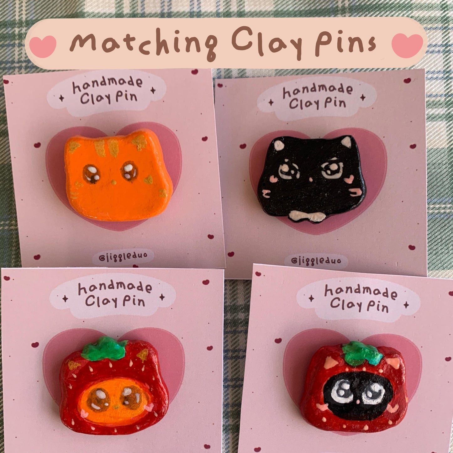 Black & Orange Cat Matching Clay Pins