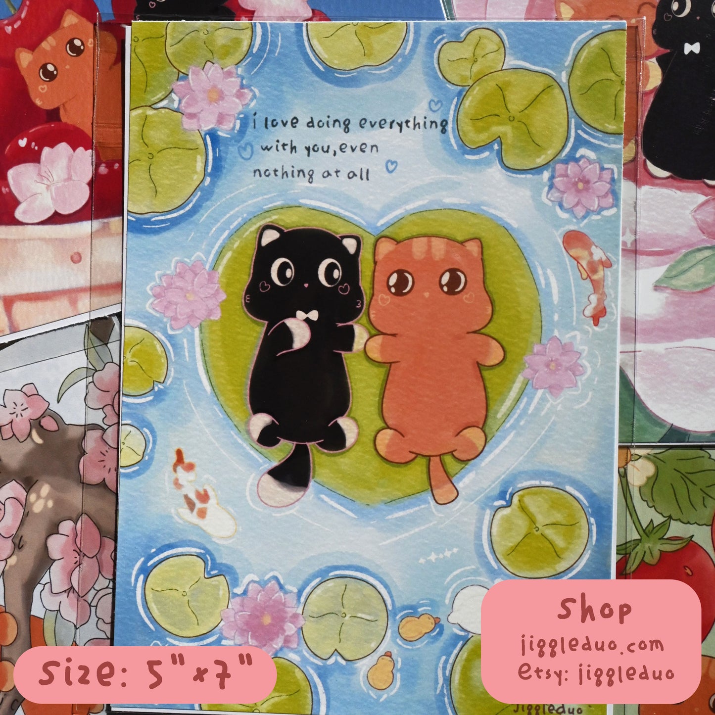 Kitties on 𝔀𝓪𝓽𝓮𝓻 𝓵𝓲𝓵𝓲𝓮𝓼 - Art Print, 5"x7"