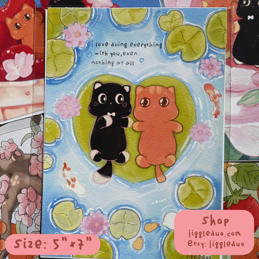 Kitties on 𝔀𝓪𝓽𝓮𝓻 𝓵𝓲𝓵𝓲𝓮𝓼 - Art Print, 5"x7"